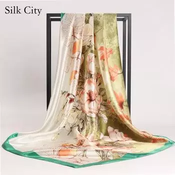 Высококачественные роскошные шелковые шарфы, повязка на голову, шарфы, шейный шарф для женщин, шелковый шарф с цепочкой, женская декоративная шаль 90*90cm