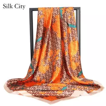 Высококачественные роскошные шелковые шарфы, повязка на голову, шарфы, шейный шарф для женщин, шелковый шарф с цепочкой, женская декоративная шаль 90*90cm