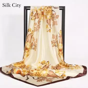 Высококачественные роскошные шелковые шарфы, повязка на голову, шарфы, шейный шарф для женщин, шелковый шарф с цепочкой, женская декоративная шаль 90*90cm