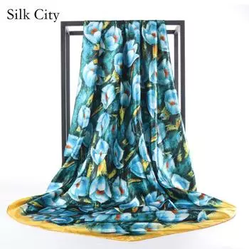 Высококачественные роскошные шелковые шарфы, повязка на голову, шарфы, шейный шарф для женщин, шелковый шарф с цепочкой, женская декоративная шаль 90*90cm