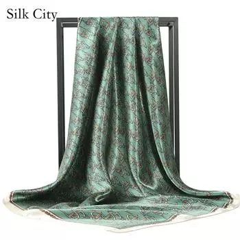 Высококачественные роскошные шелковые шарфы, повязка на голову, шарфы, шейный шарф для женщин, шелковый шарф с цепочкой, женская декоративная шаль 90*90cm красный