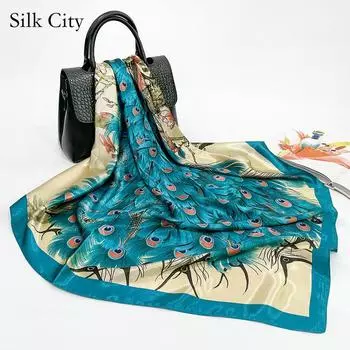 Высококачественные роскошные шелковые шарфы, повязка на голову, шарфы, шейный шарф для женщин, шелковый шарф с цепочкой, женская декоративная шаль 90*90cm