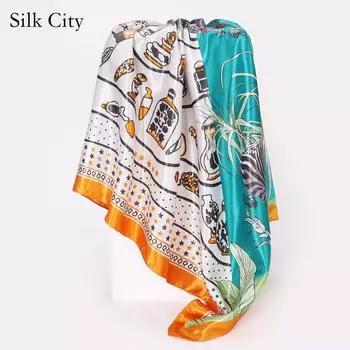 Высококачественные роскошные шелковые шарфы, повязка на голову, шарфы, шейный шарф для женщин, шелковый шарф с цепочкой, женская декоративная шаль 90cm