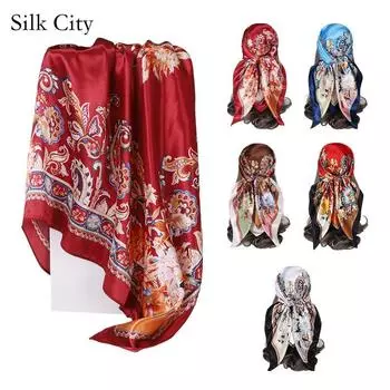 Высококачественные роскошные шелковые шарфы, повязка на голову, шарфы, шейный шарф для женщин, шелковый шарф с цепочкой, женская декоративная шаль 90*90cm