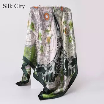 Высококачественные роскошные шелковые шарфы, повязка на голову, шарфы, шейный шарф для женщин, шелковый шарф с цепочкой, женская декоративная шаль 90cm