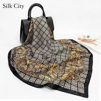 Высококачественные роскошные шелковые шарфы, повязка на голову, шарфы, шейный шарф для женщин, шелковый шарф с цепочкой, женская декоративная шаль 90*90cm