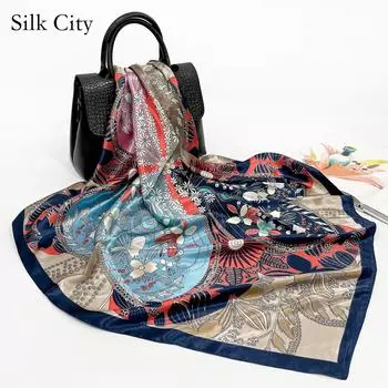 Высококачественные роскошные шелковые шарфы, повязка на голову, шарфы, шейный шарф для женщин, шелковый шарф с цепочкой, женская декоративная шаль 90*90cm