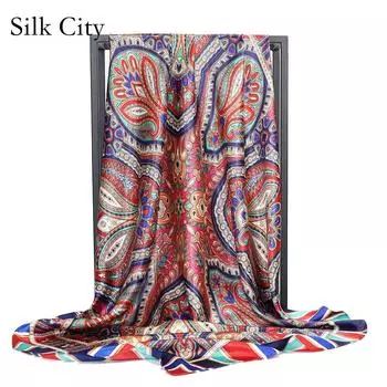 Высококачественные роскошные шелковые шарфы, повязка на голову, шарфы, шейный шарф для женщин, шелковый шарф с цепочкой, женская декоративная шаль 90*90cm коричневый