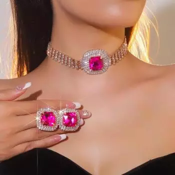 Высококачественные роскошные сверкающие стеклянные стразы ожерелье серьги комплект для женщин свадебные украшения
