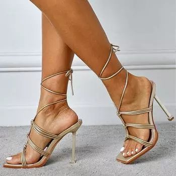 Высококачественные сандалии с золотым ремешком на щиколотке, женские туфли-лодочки с узким ремешком и квадратным носком на шпильке, женские модельные туфли-лодочки, женская обувь 41 зелёный