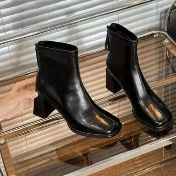 Высококачественные сапоги на высоком каблуке, женские кожаные зимние сапоги, женские удобные теплые меховые женские ботильоны, черные коричневые 35 чёрный