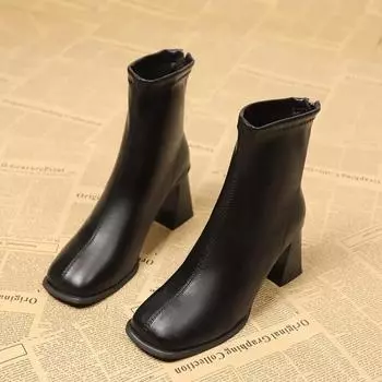 Высококачественные сапоги на высоком каблуке, женские кожаные зимние сапоги, женские удобные теплые меховые женские ботильоны, черные коричневые 2024 35 чёрный