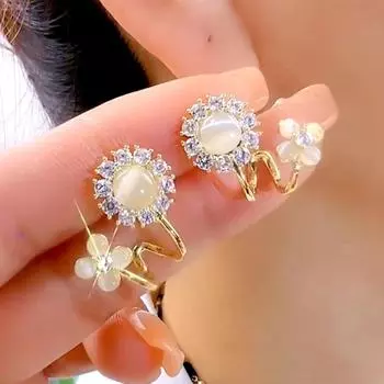 «Высококачественные серьги-цветы с кошачьим глазом»: Роскошные циркониевые гвоздики для женщин. A2053 золотой