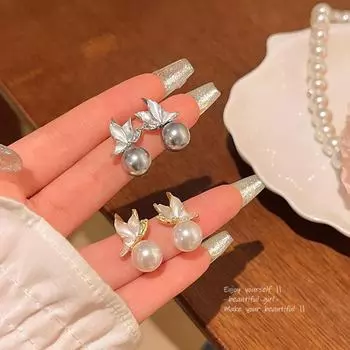 Высококачественные серьги-цветы с серым жемчугом и капельной глазурью с иглой из серебра 925 пробы A1644 серый