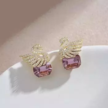 Высококачественные серьги феи с квадратными кристаллами, супер фея, лебедь, темперамент, изысканные серьги, серьги в французском ретро-дизайне фиолетовый