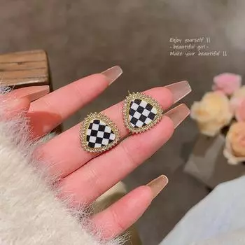 «Высококачественные серьги-гвоздики из серебра 925 пробы с геометрическим узором «гусиная лапка» и бриллиантами для женщин» золотой