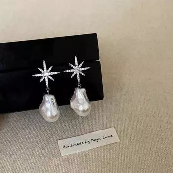 Высококачественные серьги-гвоздики с барочным жемчугом и звездой из циркония, женские серьги-гвоздики с нежным модным темпераментом, универсальные серьги