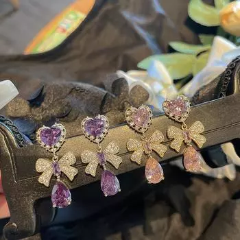 Высококачественные серьги-гвоздики с розовым цирконием и каплями воды в стиле «Венецианская принцесса» розовый