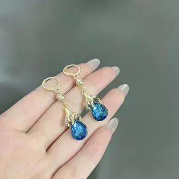 Высококачественные серьги из циркония для женщин синий