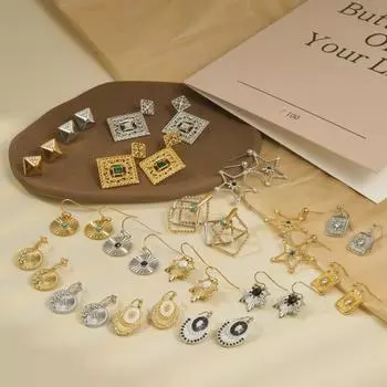 Высококачественные серьги из нержавеющей стали с французской геометрической отделкой и бриллиантами