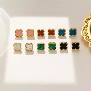 Высококачественные серьги из титановой стали с пятью лепестками цветов Серьги с четырьмя лепестками клевера Простые серьги в форме ракушки Senior Sense Of Женские серьги