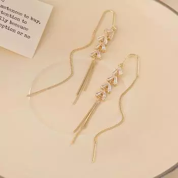 Высококачественные серьги-кисточки из циркония для женщин золотой