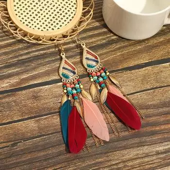 Высококачественные серьги-перья в стиле бохо с длинными кисточками, женские серьги-крючки, персонализированные серьги