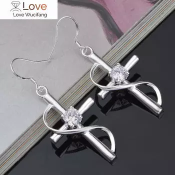 Высококачественные серьги-подвески из стерлингового серебра 925 пробы с благородным кристаллом в форме креста для женщин, модные свадебные украшения для вечеринок, рождественские подарки