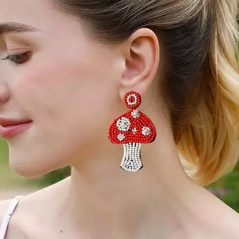 Высококачественные серьги ручной работы с грибами, милые вязанные серьги-капли для девочек в стиле бохо, рисовые серьги для женщин, пляжные праздничные украшения