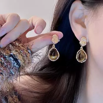 Высококачественные серьги с камнями «Тигровый глаз» и «Капля» Майяра, серьги-ветра, нишевый дизайн, высококачественные серьги, женские уникальные осенние и зимние зажимы для ушей.