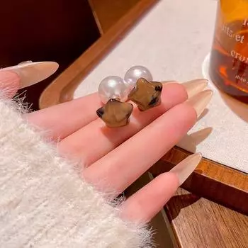 Высококачественные серьги со звездным жемчугом и леопардовым принтом для женщин: Легкая роскошь и универсальность A1992 коричневый