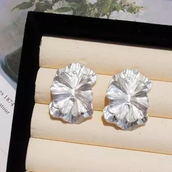 Высококачественные серебряные двухслойные серьги-цветы, легкие роскошные серьги-гвоздики с преувеличенными лепестками, серьги-растения 08