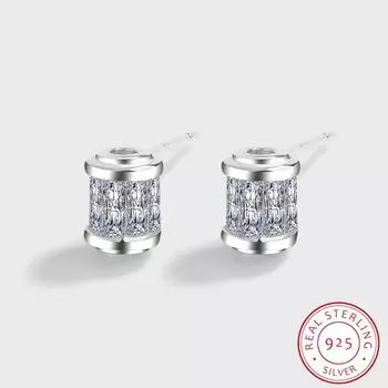 Высококачественные серебряные серьги геометрической формы с полным цирконом S925, женские креативные блестящие серебряные украшения с цирконом, юбилей, подарок из стерлингового серебра белый