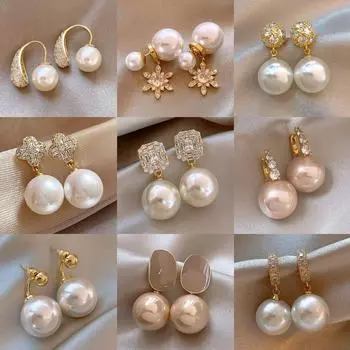 Высококачественные серебряные серьги с цирконием и жемчугом — французский винтажный дизайн для женщин