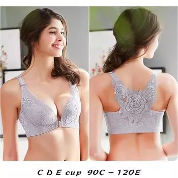 Высококачественные сексуальные бюстгальтеры для женщин с застежкой спереди, большие размеры, цветочное кружево, чашка CDE, удобные, пуш-ап, беспроводное нижнее белье 90C чёрный