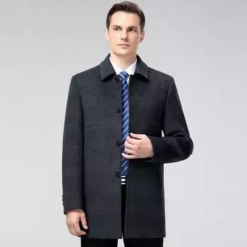 Высококачественные шерстяные пальто для мужчин среднего и пожилого возраста, ветровки средней длины с лацканами на пуговицах, повседневные плотные топы 165