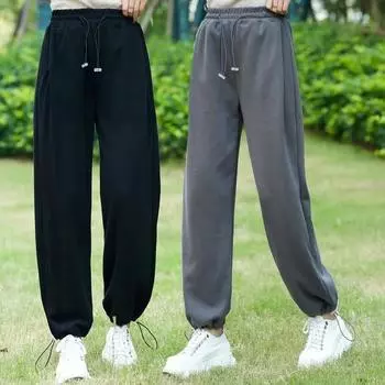 Высококачественные широкие брюки без подкладки, женские брюки, свободные осенне-зимние эластичные повседневные защитные брюки в корейском стиле, женские брюки на шнурке XXXXL белый