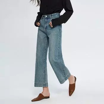 Высококачественные широкие женские джинсы контр-качества, ранние свободные и облегающие брюки с высокой талией. 26 синий