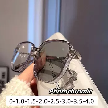 Высококачественные синие фотохромные очки для близорукости, изменяющие цвет очки для близорукости на открытом воздухе, женские очки с бриллиантовыми гвоздиками 0