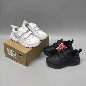 Высококачественные студенческие белые туфли из натуральной кожи, детская спортивная обувь, универсальная, мягкая подошва, нескользящая, для детей среднего и старшего возраста ru 30 чёрный