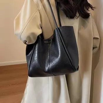 Высококачественные сумки-тоуты большой вместимости для женщин, осенняя новая винтажная сумка на одно плечо для поездок на работу, повседневная универсальная сумка (30cm<Max Length<50cm)