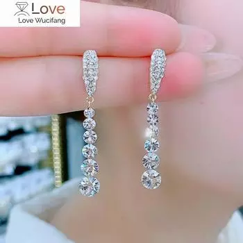 Высококачественные сверкающие циркониевые стразы длинные серьги для женщин свадебные украшения для вечеринок серьги оптом