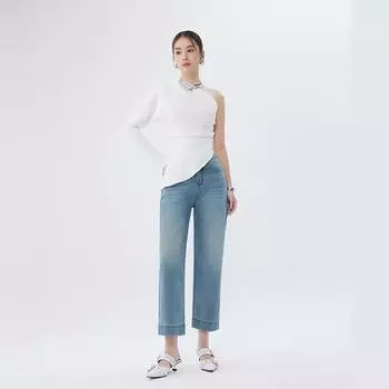 Высококачественные светлые женские джинсы, слегка эластичные свободные и облегающие брюки большого прямого кроя с девятью точками. 25 светло-синий