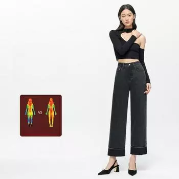 Высококачественные свободные джинсовые брюки с прямыми трубками и широкими штанинами, высокой талией и девятью точками, против морщин 25 темно серый