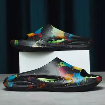 Высококачественные тапочки мужские летние домашние модные новые для ванной комнаты противоскользящие с мягкой подошвой для пары шлепанцы женские 36-37 чёрный