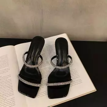 Высококачественные тапочки со стразами, женская одежда, лето 2024, новые французские феи, модные босоножки на высоком каблуке 34