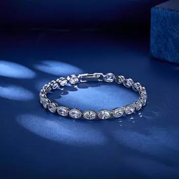 Высококачественные теннисные браслеты с кубическим цирконием овальной формы из белого родия белый