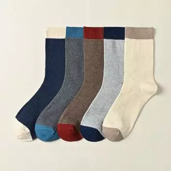 Высококачественные трикотажные хлопковые дышащие эластичные длинные носки для мужчин, синие, белые, серые, средней длины, носки разных цветов