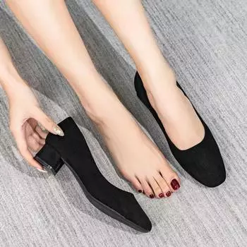 Высококачественные туфли на высоком каблуке для женщин 2025 года, весна и осень, новые универсальные черные профессиональные рабочие туфли с квадратным носком, тонкие каблуки, не устают ноги 40 чёрный