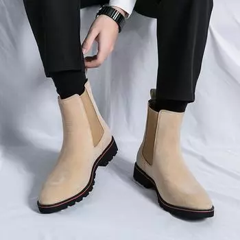 Высококачественные удобные мужские ковбойские ботинки Chelsea с острым носком и средней подошвой в британском стиле, официальные деловые брендовые прямые ботинки 38 бежевый